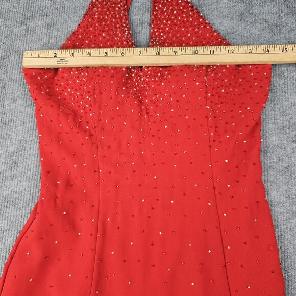 Vintage Chicas Dress Womens Medium Red Beaded Halter 90s Prom Gown Romantic Y2K - Picture 3 of 12